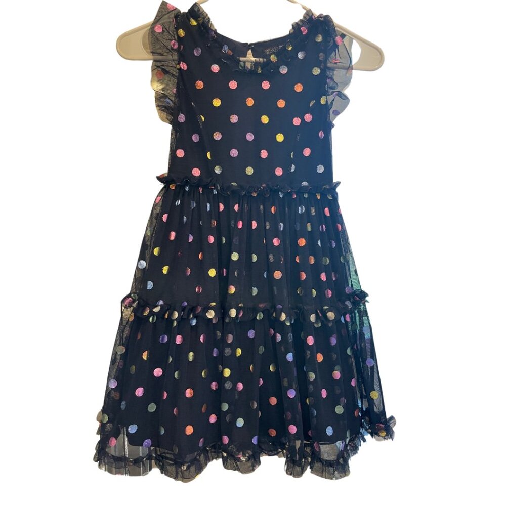 Three Pink Hearts Sequence Dress Girls Size S Navy Dotted colorful and tulle
